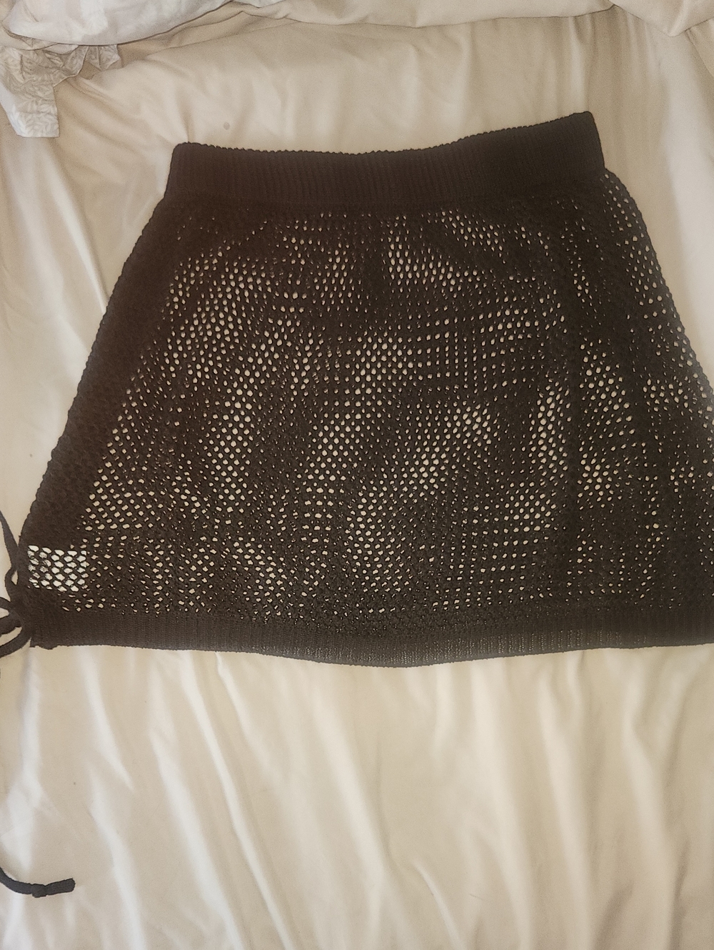 Black Knit Mesh Mini Skirt W/adjustable Tie
